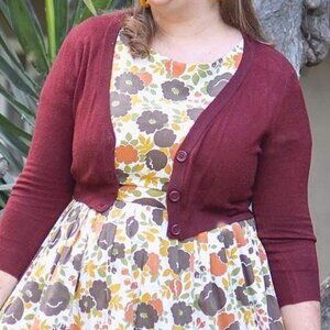 New 2XL Mak Burgundy Retro Cropped 3/4 Sleeve Cardigan ModCloth